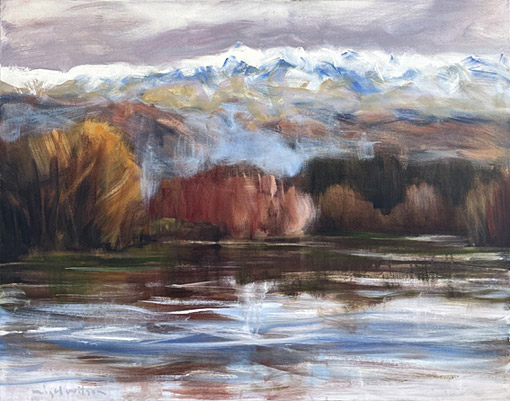 Nigel Wilson nz landscape artist, Lake Dunstan, oil on canvas